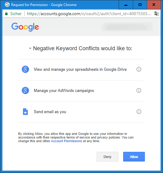 AdWords Scripts Abfrage Rechte für Ausführung