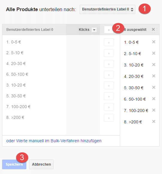 In AdWords-Shopping-Kampagne Alle Produkte in Preisgruppen unterteilen