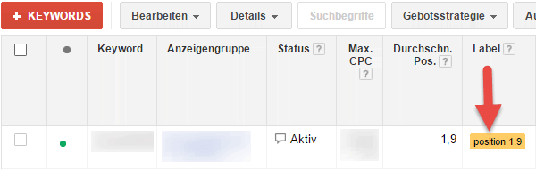 AdWords label für script average position bidding tool