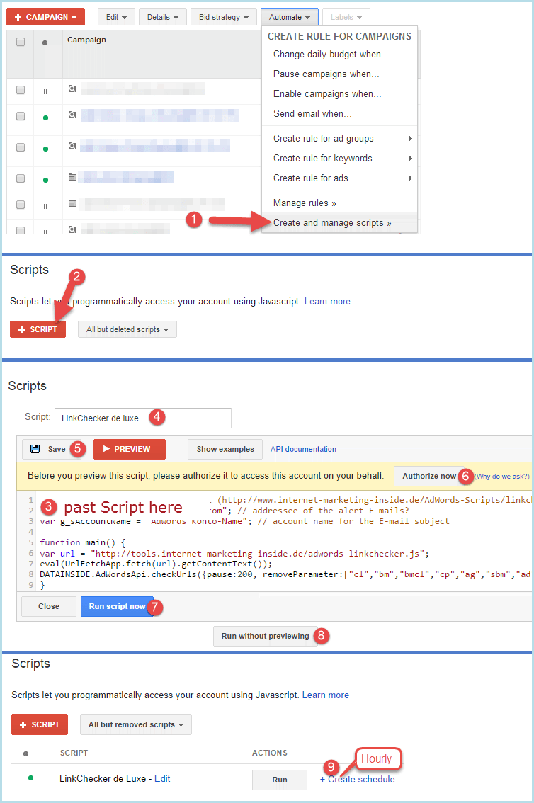 AdWords Scripts LinkChecker Installation