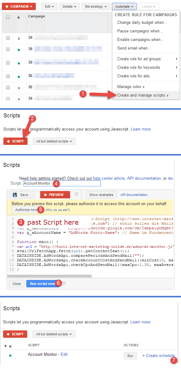 AdWords Scripts Installation