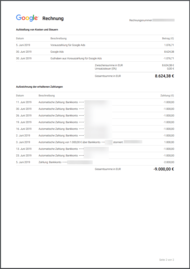 Antworten Google Ads-Rechnung: Wo? Umsatzsteuer? per E ...