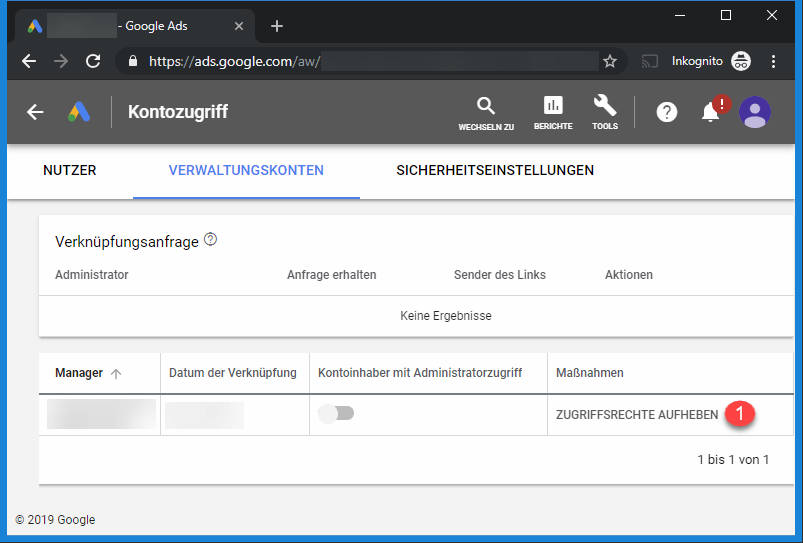 Google Ads Kontoverwalter Zugriff aufheben