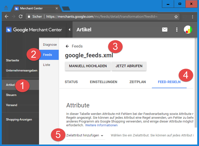 Feed-Regel im Merchant-Center erstellen